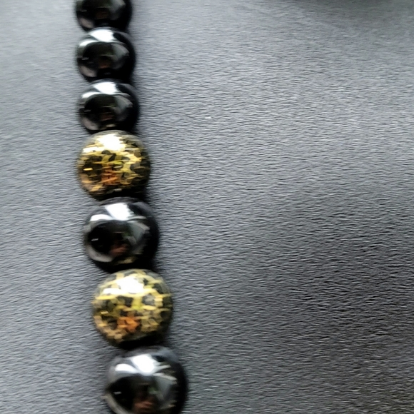 Vintage Gold Lace Black Agate Bead Graduated Round Necklace 24" - Picture 4 of 6